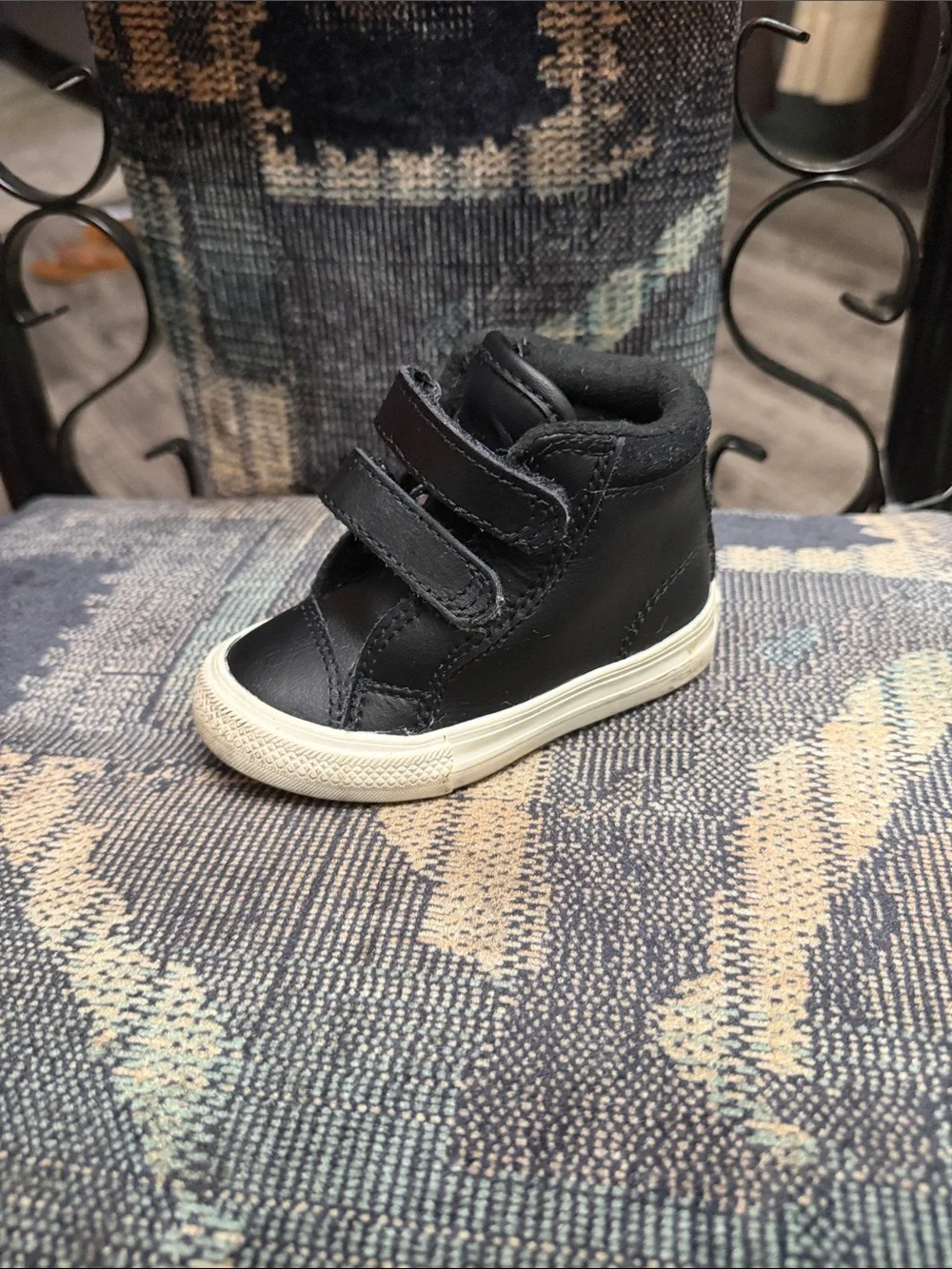 Converse Kids Black High-Top Sneaker with Brown Logo Patch